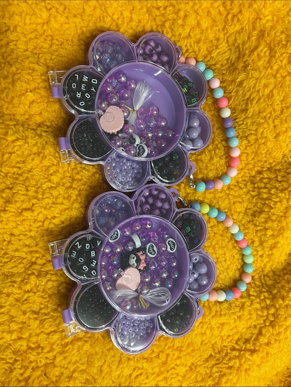 Purple Flower Shaker Charm Handbag with Pastel Beaded Handle bracelet DIY